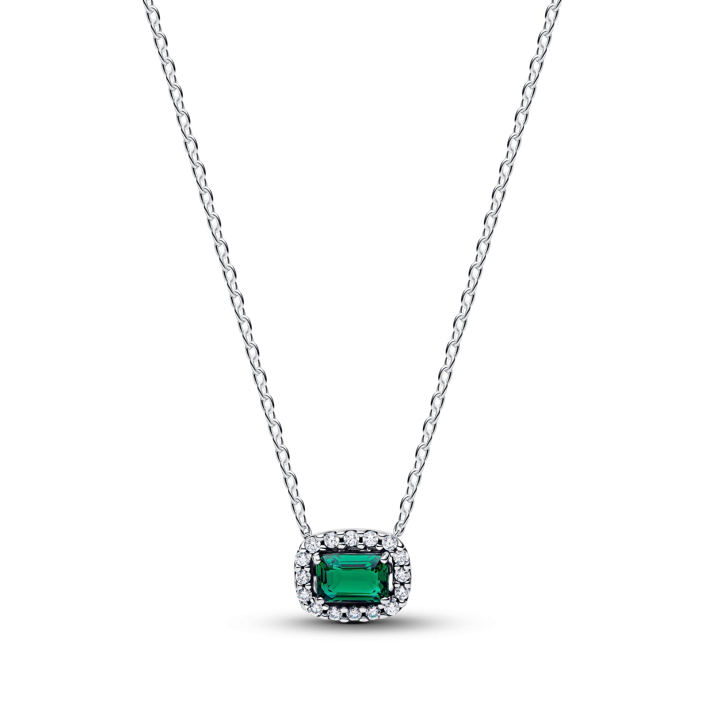 Rectangular Sparkling Green Halo Pendant Necklace Premium Fashion Jewelry Gift Collection
