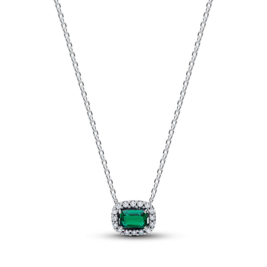 Rectangular Sparkling Green Halo Pendant Necklace Premium Fashion Jewelry Gift Collection