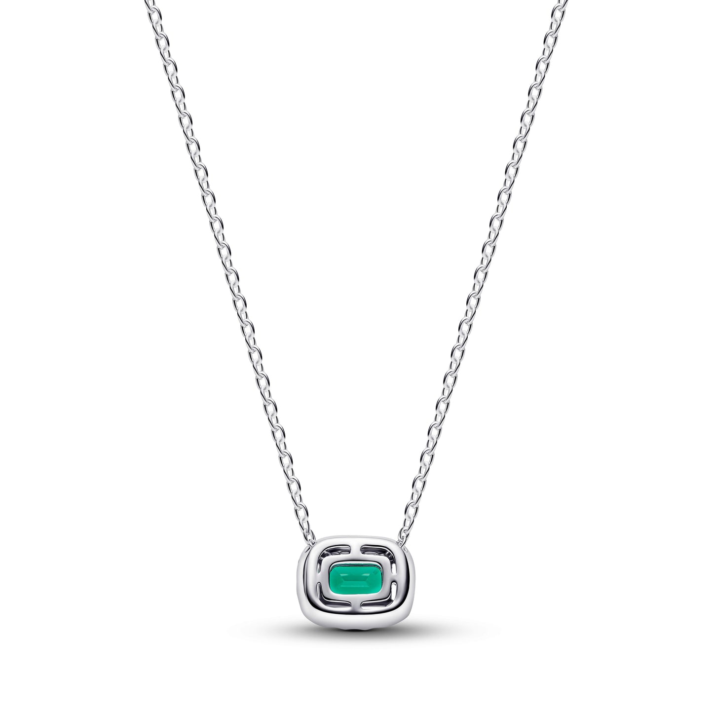 Rectangular Sparkling Green Halo Pendant Necklace Premium Fashion Jewelry Gift Collection
