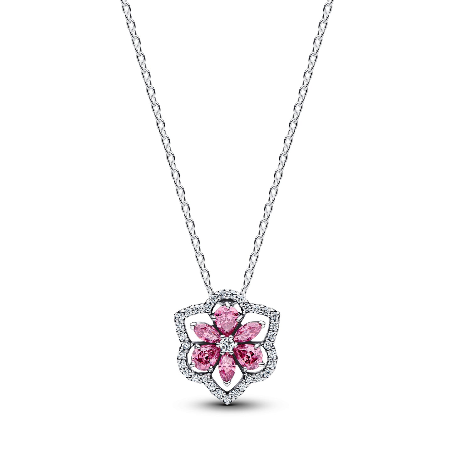 Herbarium Sparkling Pink Flower Pendant Necklace Premium Fashion Jewelry Gift Collection