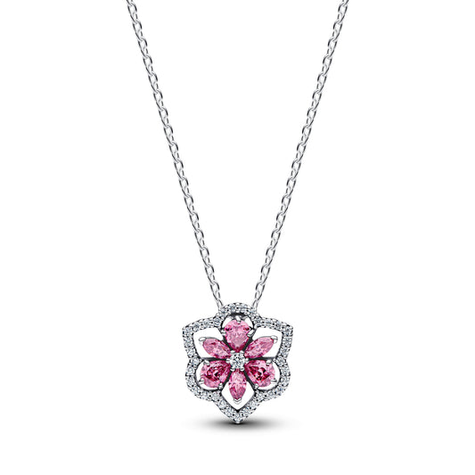 Herbarium Sparkling Pink Flower Pendant Necklace Premium Fashion Jewelry Gift Collection