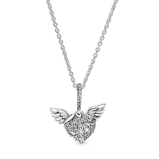 Pavé Heart & Angel Wings Necklace Premium Fashion Jewelry Gift Collection