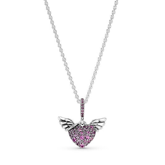 Pavé Heart & Angel Wings Necklace Premium Fashion Jewelry Gift Collection