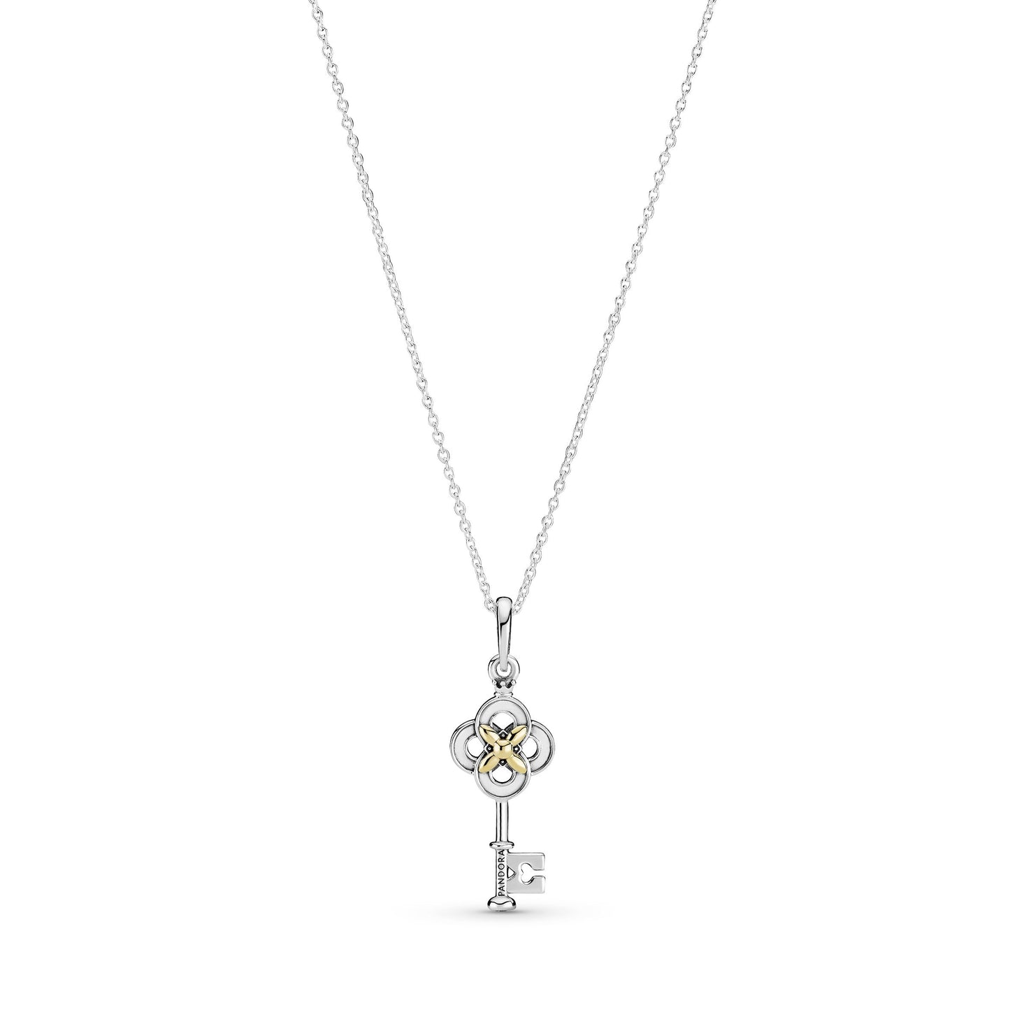 Two-tone Key & Flower Necklace Premium Fashion Jewelry Gift Collection