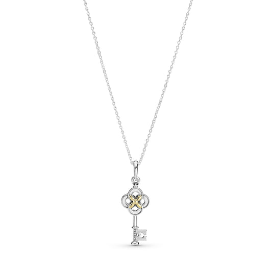 Two-tone Key & Flower Necklace Premium Fashion Jewelry Gift Collection