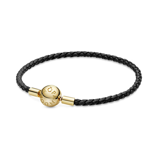 Pandora Moments Black Woven Leather Bracelet Premium Fashion Jewelry Gift Collection