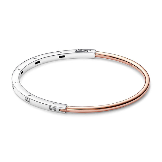 Pandora Signature Two-tone I-D Pavé Bangle Premium Fashion Jewelry Gift Collection