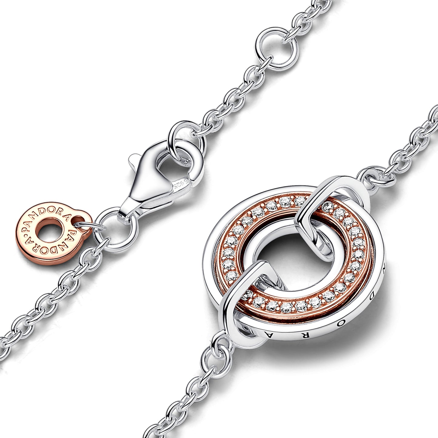 Pandora Signature Two Two-tone Logo & Pavé Chain Bracelet Premium Fashion Jewelry Gift Collection