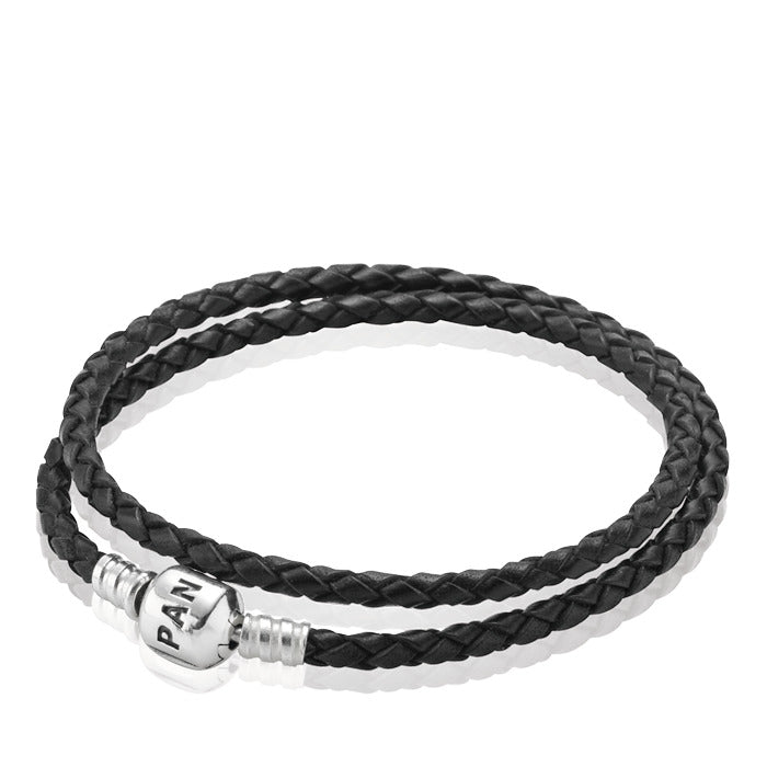 Moments Double Woven Leather Bracelet - Black Premium Fashion Jewelry Gift Collection