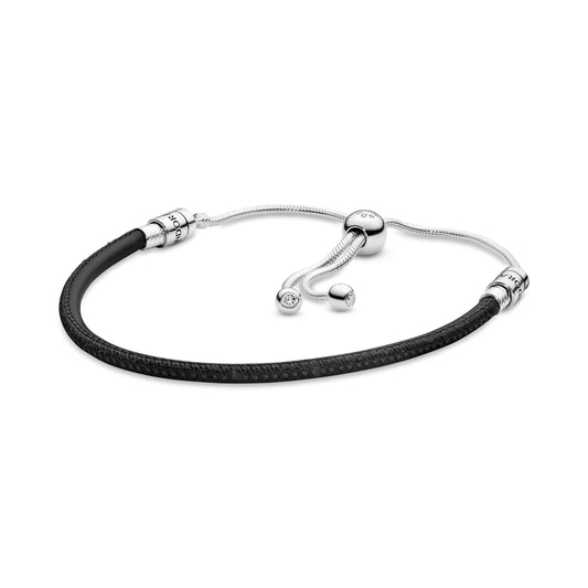 Pandora Moments Black Leather Slider Bracelet Premium Fashion Jewelry Gift Collection
