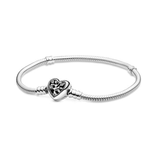 Pandora Moments Family Tree Heart Clasp Snake Chain Bracelet Premium Fashion Jewelry Gift Collection