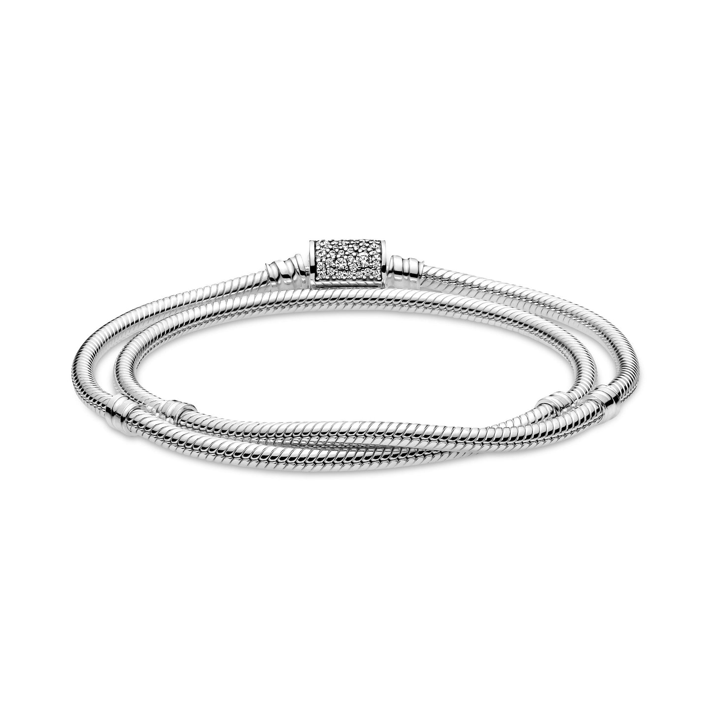 Pandora Moments Double Wrap Barrel Clasp Snake Chain Bracelet Premium Fashion Jewelry Gift Collection