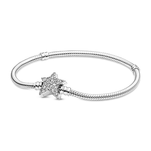Pandora Moments Asymmetric Star Clasp Snake Chain Bracelet Premium Fashion Jewelry Gift Collection