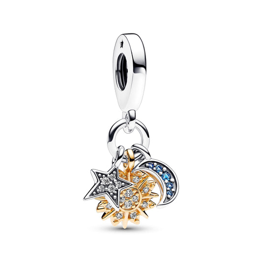 Two-tone Celestial Triple Dangle Charm Premium Fashion Jewelry Gift Collection