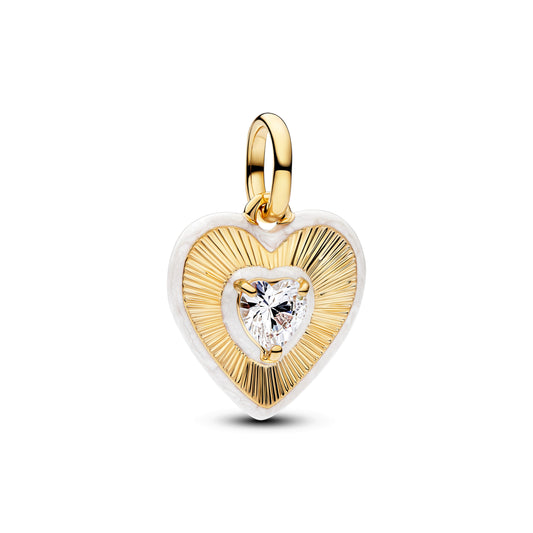 Radiating White Heart Medallion Charm Premium Fashion Jewelry Gift Collection