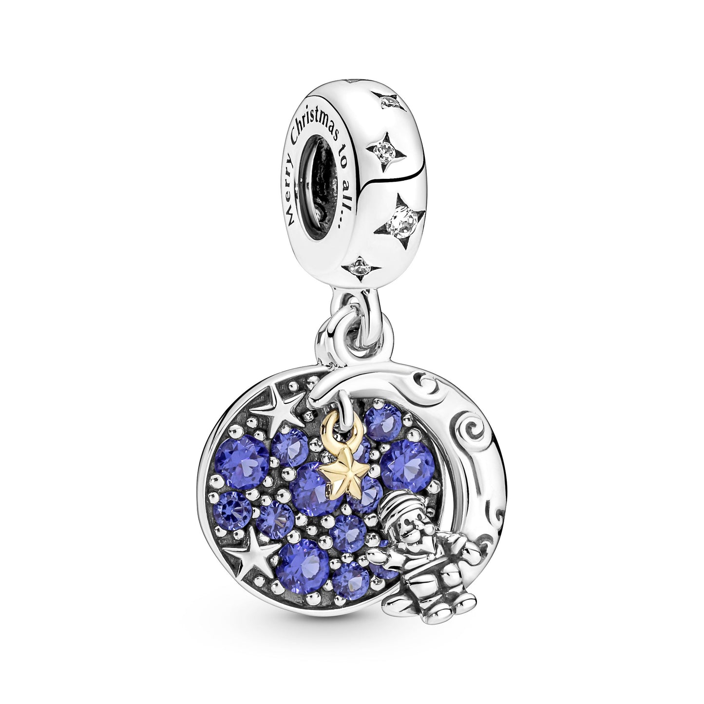 Santa Claus On The Moon Double Dangle Charm Premium Fashion Jewelry Gift Collection