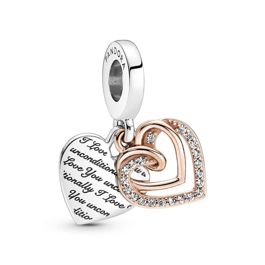 Entwined Hearts Double Dangle Charm Premium Fashion Jewelry Gift Collection