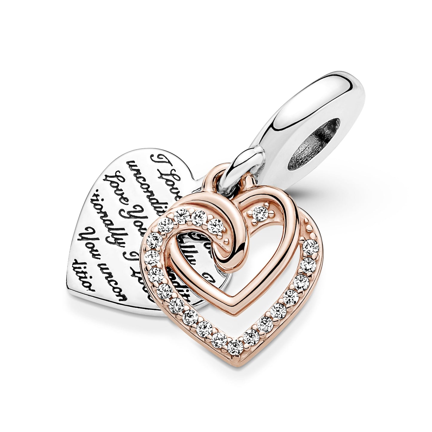 Entwined Hearts Double Dangle Charm Premium Fashion Jewelry Gift Collection
