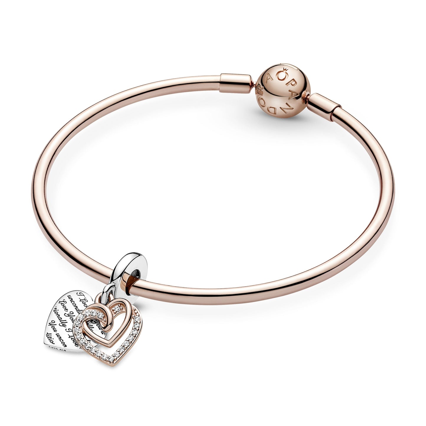 Entwined Hearts Double Dangle Charm Premium Fashion Jewelry Gift Collection