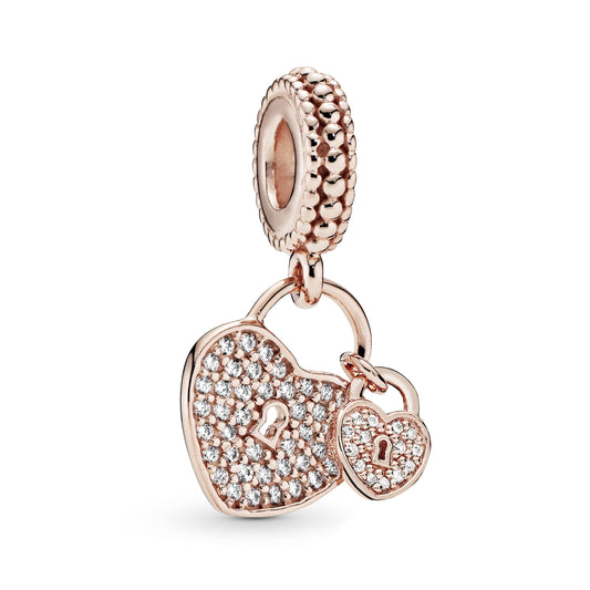 Pavé Heart Padlocks Dangle Charm Premium Fashion Jewelry Gift Collection