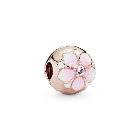 Round Pink Magnolia Flower Charm Premium Fashion Jewelry Gift Collection