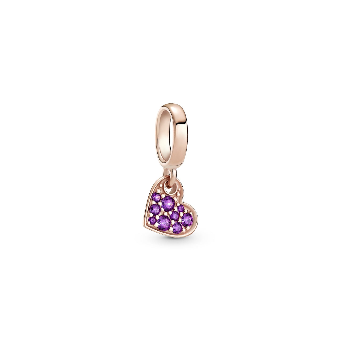 Royal Purple Pavé Tilted Heart Dangle Charm Premium Fashion Jewelry Gift Collection