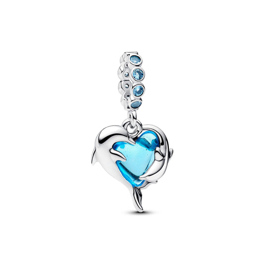 Blue Murano Glass Dolphins Dangle Charm Premium Fashion Jewelry Gift Collection