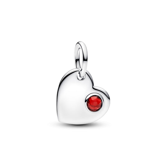 Engravable Heart Red Stone Dangle Charm Premium Fashion Jewelry Gift Collection