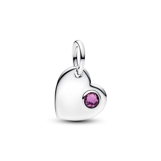 Engravable Heart Purple Stone Dangle Charm Premium Fashion Jewelry Gift Collection