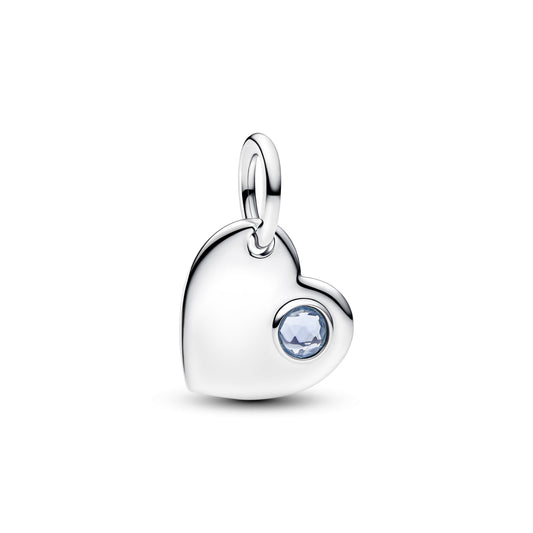 Engravable Heart Aqua Blue Stone Dangle Charm Premium Fashion Jewelry Gift Collection