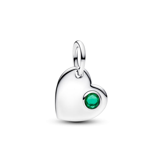 May Engravable Heart Green Stone Dangle Charm Premium Fashion Jewelry Gift Collection