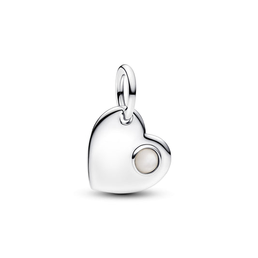 June Engravable Heart White Stone Dangle Charm Premium Fashion Jewelry Gift Collection