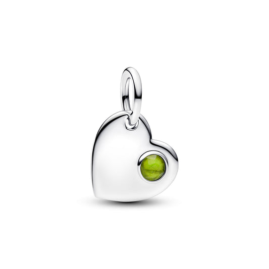 August Engravable Heart Spring Green Stone Dangle Charm Premium Fashion Jewelry Gift Collection