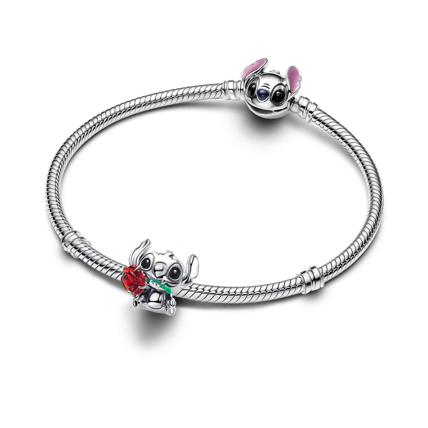 Disney Stitch Rose Murano Glass Charm Premium Fashion Jewelry Gift Collection