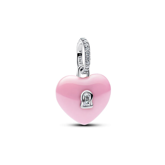 Pink Ceramic Heart Padlock Dangle Charm Premium Fashion Jewelry Gift Collection