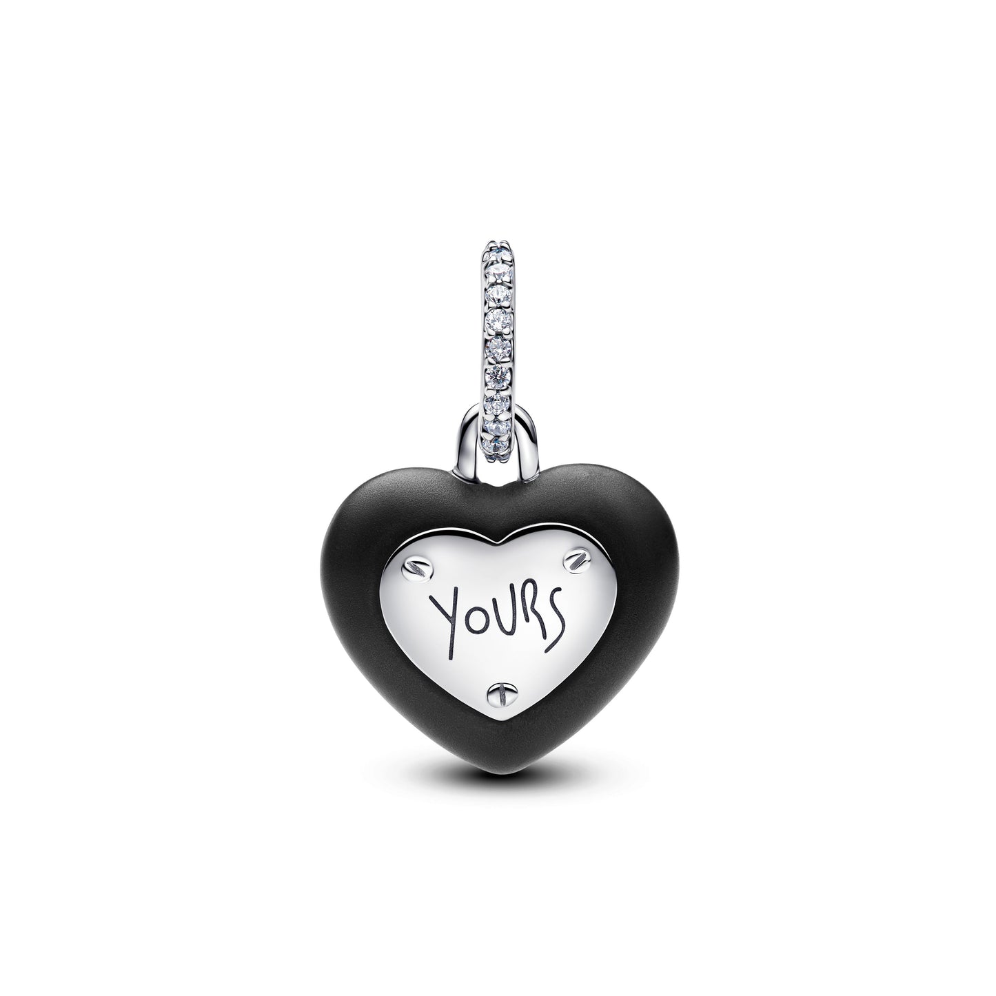 Matte Black Ceramic Heart Padlock Dangle Charm Premium Fashion Jewelry Gift Collection