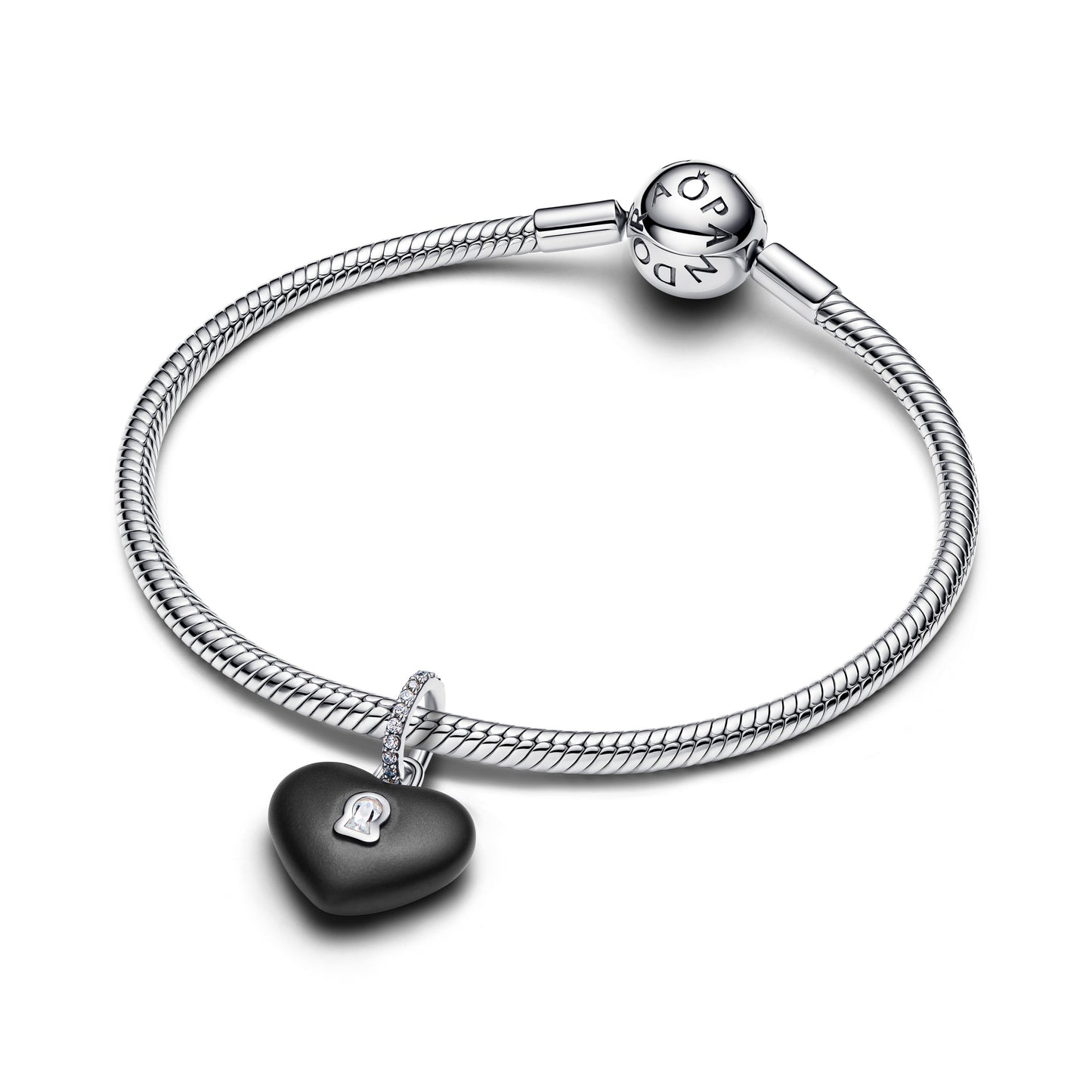 Matte Black Ceramic Heart Padlock Dangle Charm Premium Fashion Jewelry Gift Collection