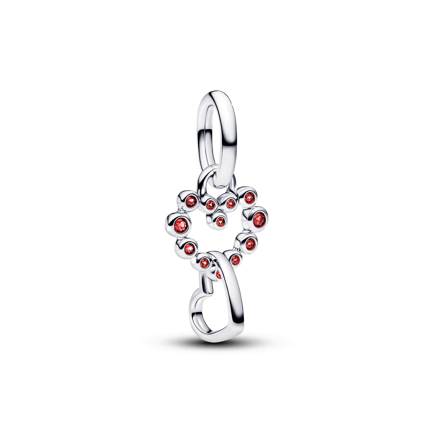 Connected Hearts & Red Stones Dangle Charm Premium Fashion Jewelry Gift Collection