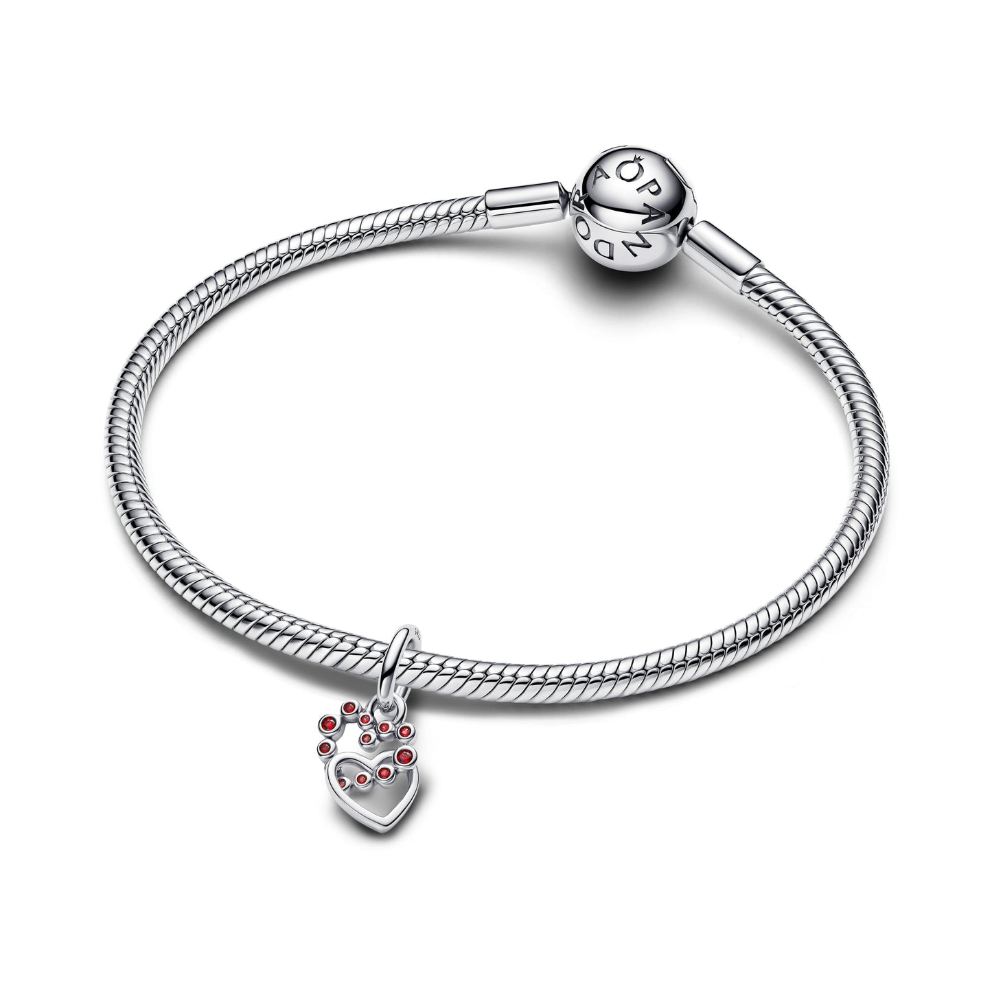 Connected Hearts & Red Stones Dangle Charm Premium Fashion Jewelry Gift Collection