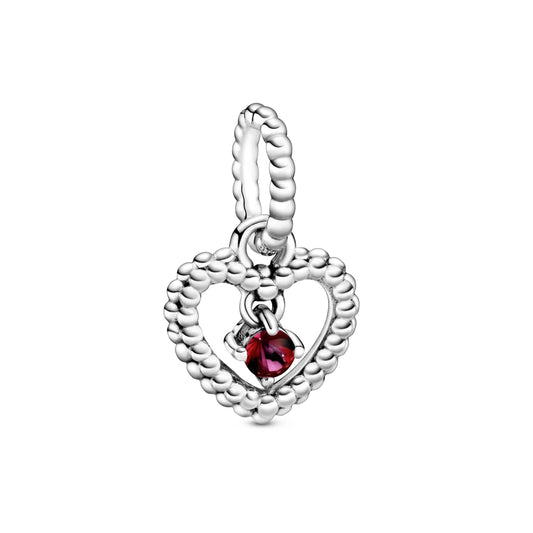 Blazing Red Beaded Heart Dangle Charm Premium Fashion Jewelry Gift Collection