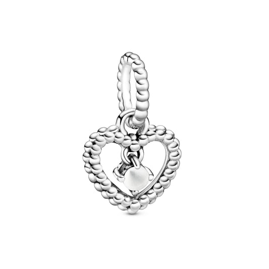 Milky White Beaded Heart Dangle Charm Premium Fashion Jewelry Gift Collection