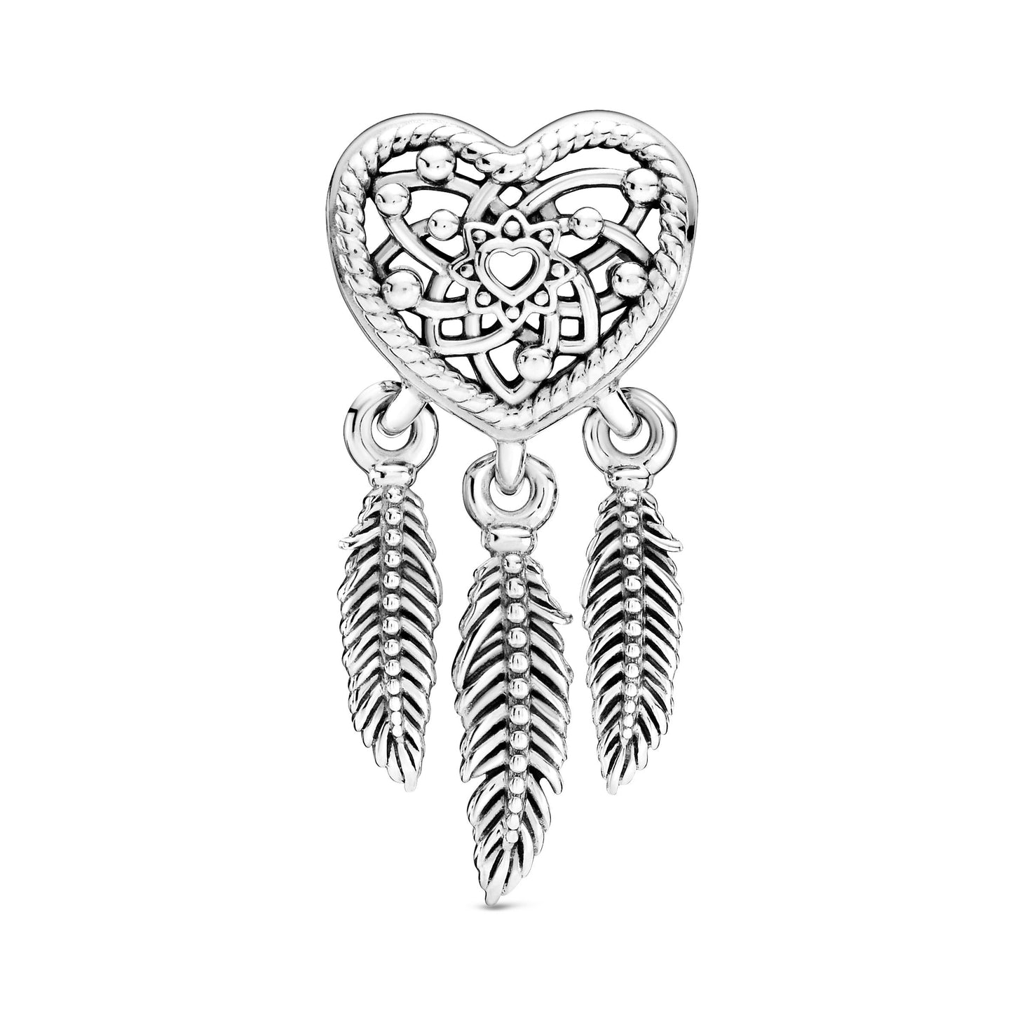 Openwork Heart & Three Feathers Dreamcatcher Charm Premium Fashion Jewelry Gift Collection