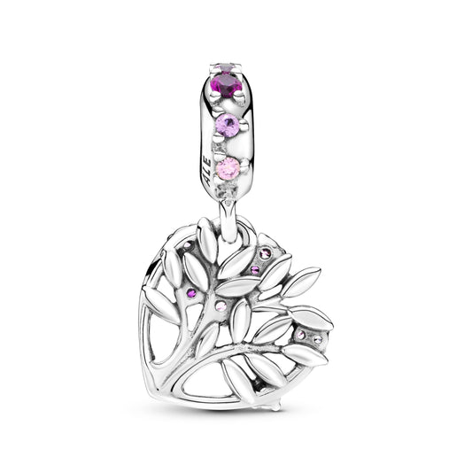 Pink Heart Family Tree Dangle Charm Premium Fashion Jewelry Gift Collection