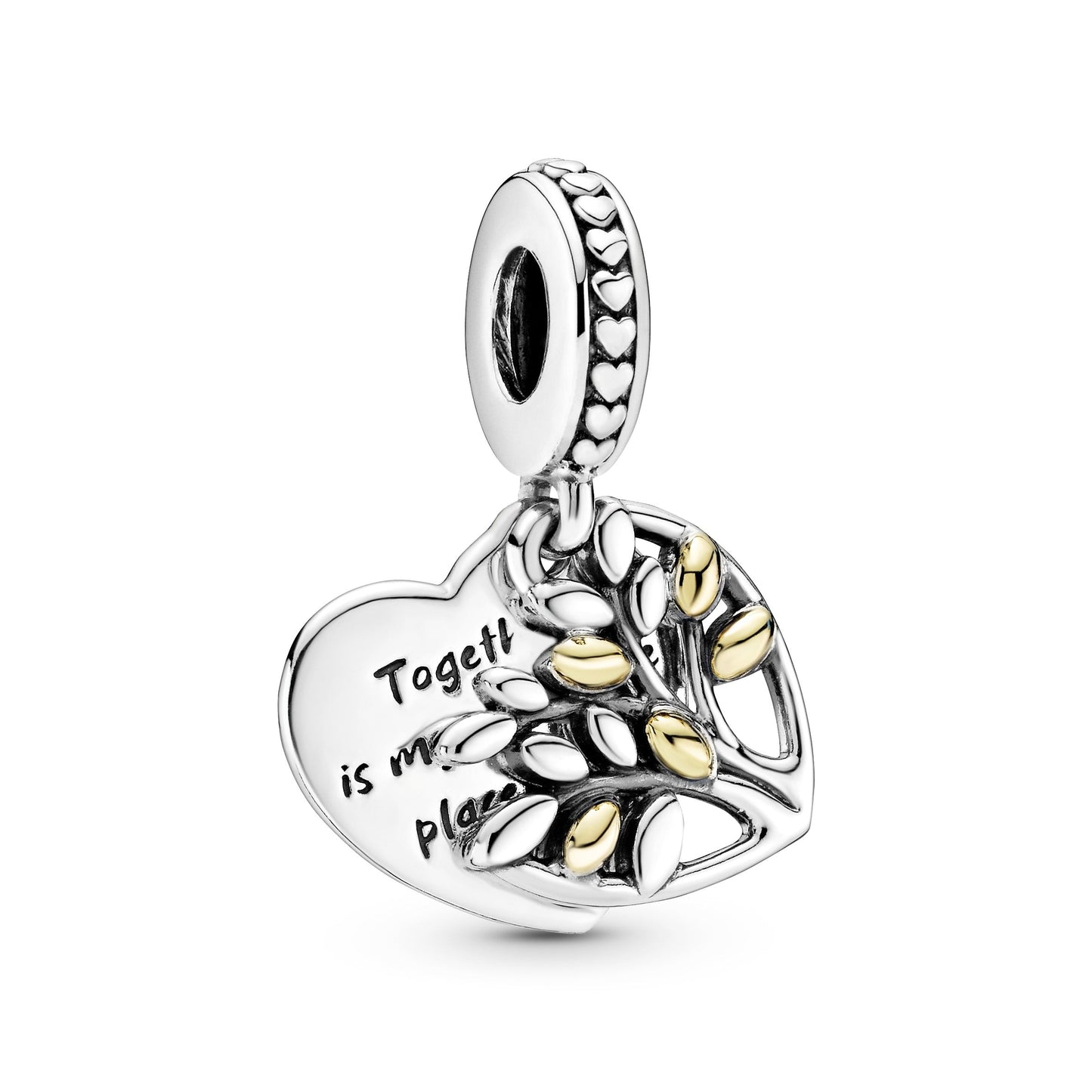 Two-Tone Family Tree Heart Dangle Charm Premium Fashion Jewelry Gift Collection