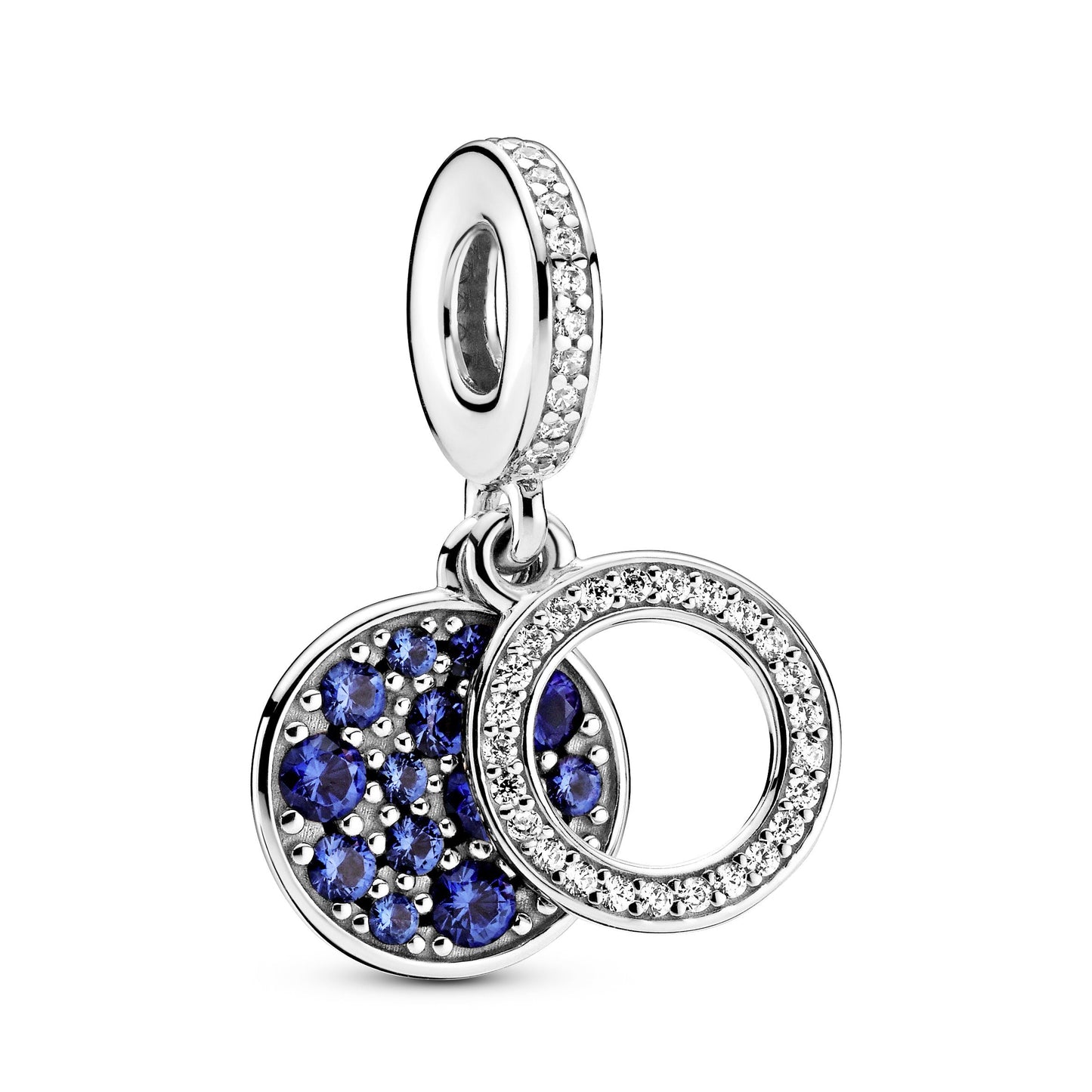Sparkling Blue Disc Double Dangle Charm Premium Fashion Jewelry Gift Collection