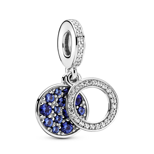 Sparkling Blue Disc Double Dangle Charm Premium Fashion Jewelry Gift Collection