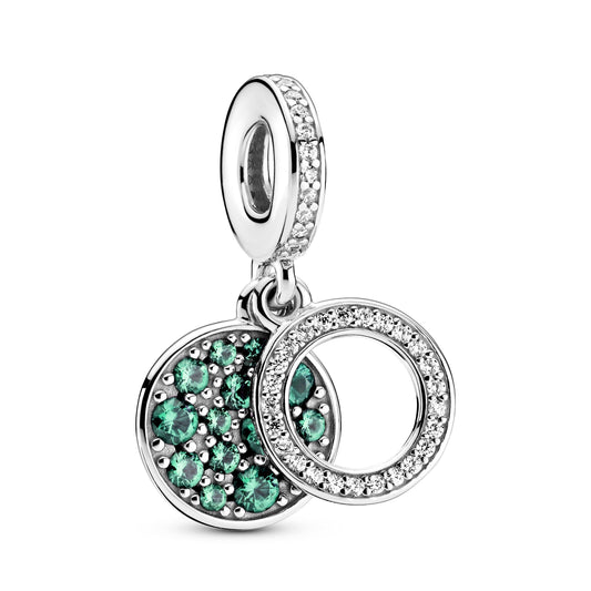 Sparkling Green Disc Double Dangle Charm Premium Fashion Jewelry Gift Collection