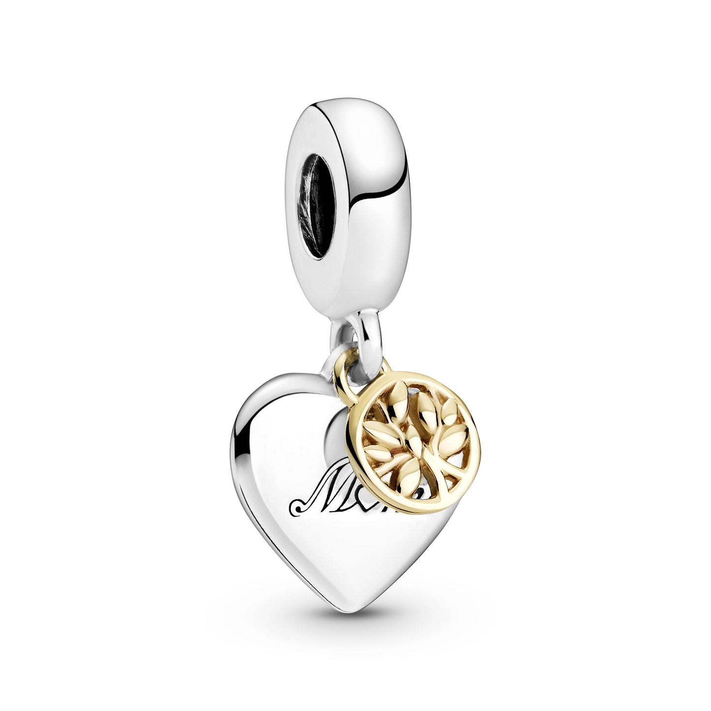 Two-tone Family Tree & Heart Dangle Charm Premium Fashion Jewelry Gift Collection