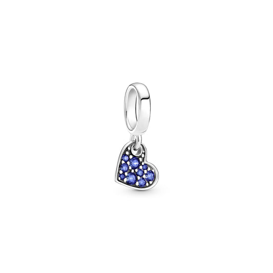 Stellar Blue Pavé Tilted Heart Dangle Charm Premium Fashion Jewelry Gift Collection