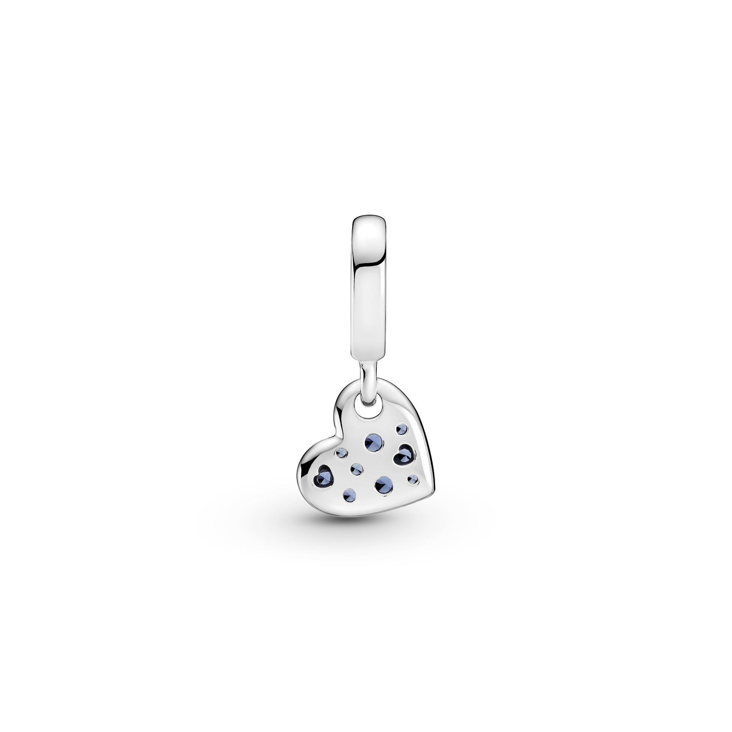 Stellar Blue Pavé Tilted Heart Dangle Charm Premium Fashion Jewelry Gift Collection